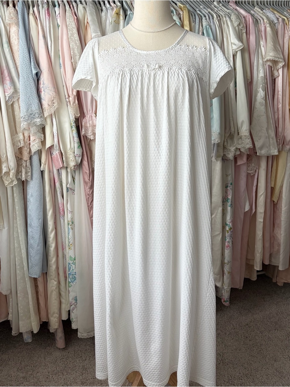 vintage christian dior white cotton nightgown lace short sleeve midi babydoll